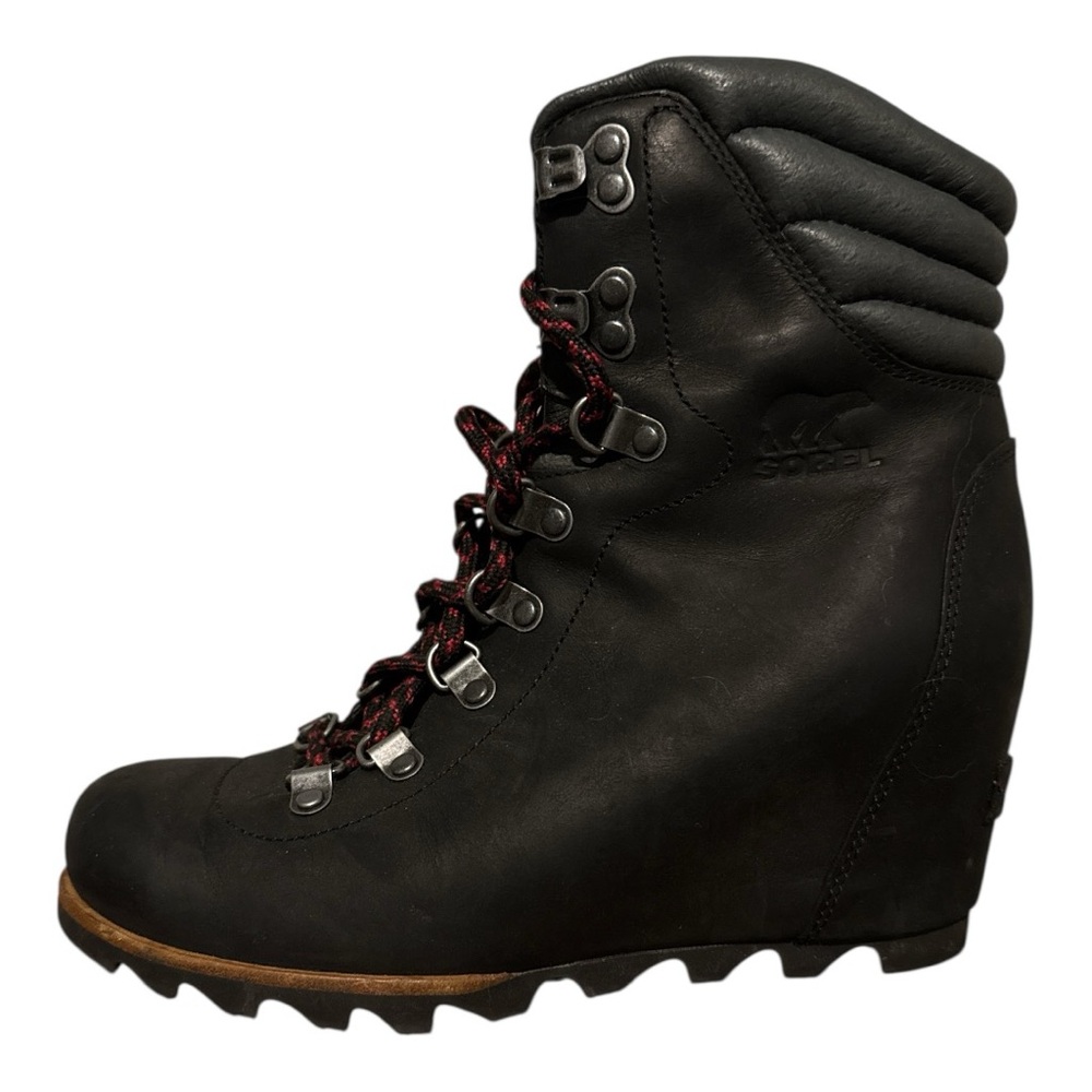 Sorel Black Lace Up Wedge Boots with Weatherproof Design - Picture 7 of 10